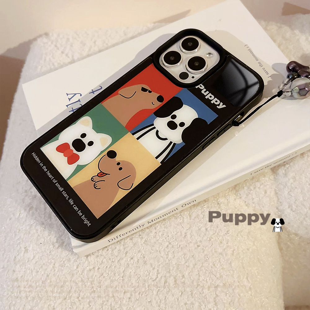 Cinghia appesa con illustrazione di cane adatta per Apple 14 ProMax Phone 15 Custodia in vetro per iPhone 13 con cartoni animati alla moda 11_voghion.com