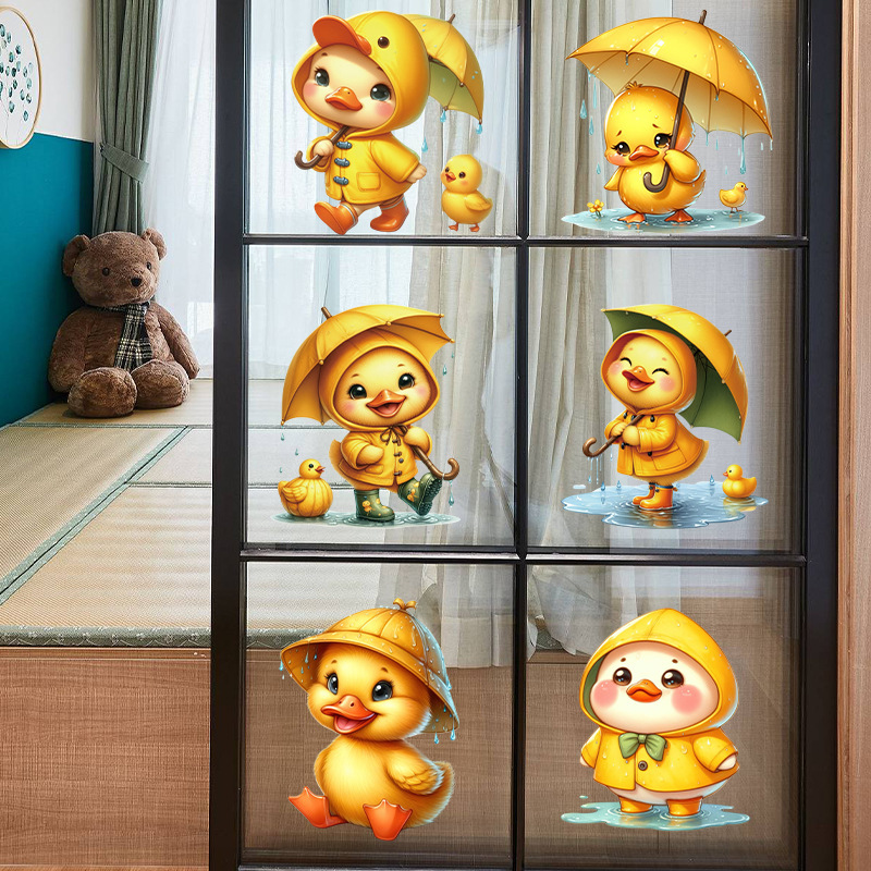 Cross-border cute yellow duck kitchen glass sliding door bathroom toilet bathtub decoration waterproof self-adhesive sticker