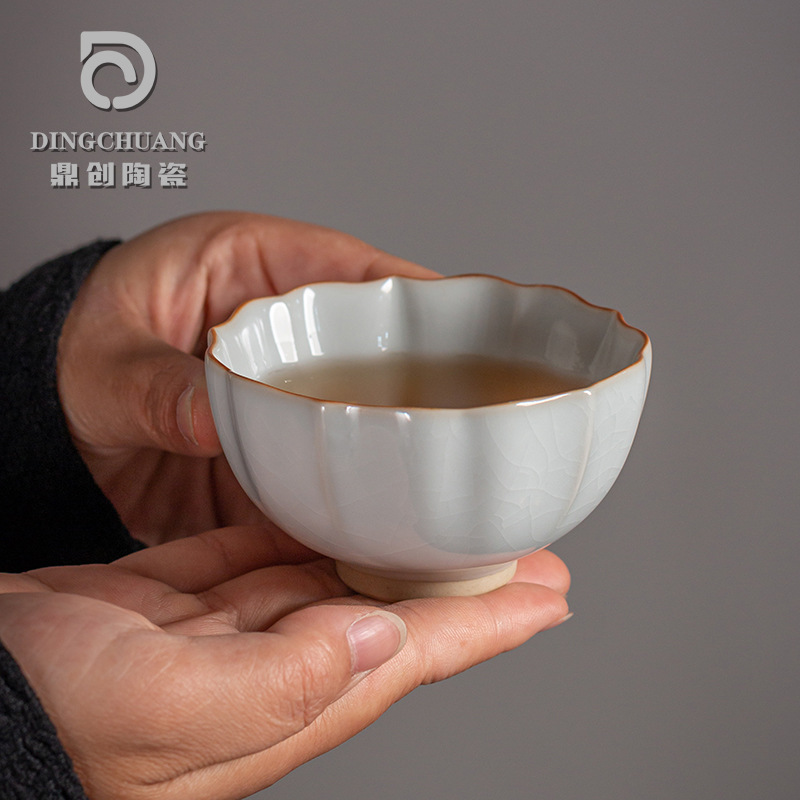 月白汝窑开片可养主人杯陶瓷功夫茶具单个茶杯品茗杯汝瓷个人杯