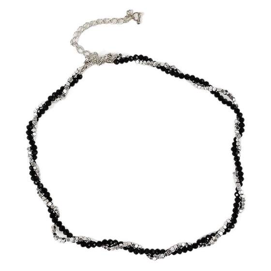 Elegant Beaded Black Crystal Silver Double-layer Wrap Fashion Necklace Niche Design Necklace Clavicle Chain Women