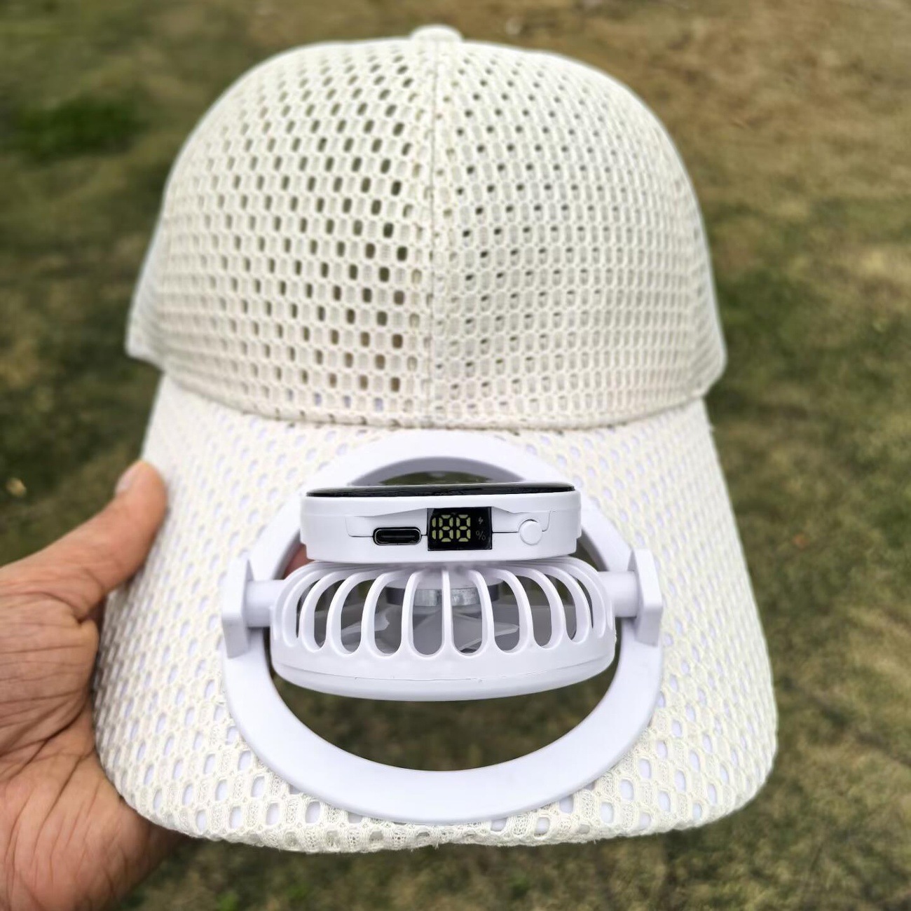 Solar Powered Digital Display Fan Breathable Mesh Baseball Cap Long Brimmed Sunshade For Men And Women Outdoor Hiking And Travel Sun Protection_voghion.com