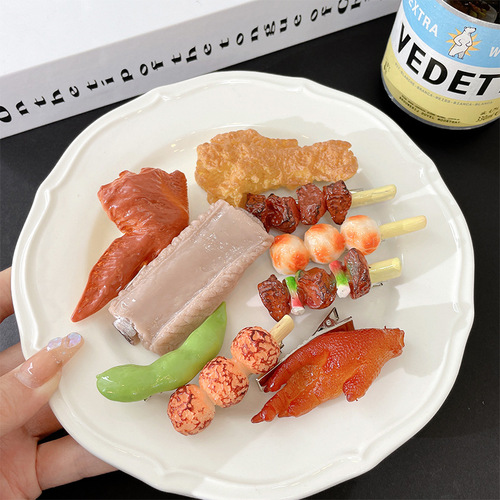 Internet celebrity simulation funny food hairpin barbecue cute hairpin braised pork ribs side bangs clip headwear hair accessories