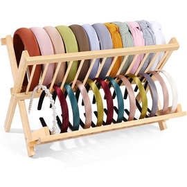 跨境新款木制发箍架实木发箍收纳架木质发饰架可折叠木质发带架