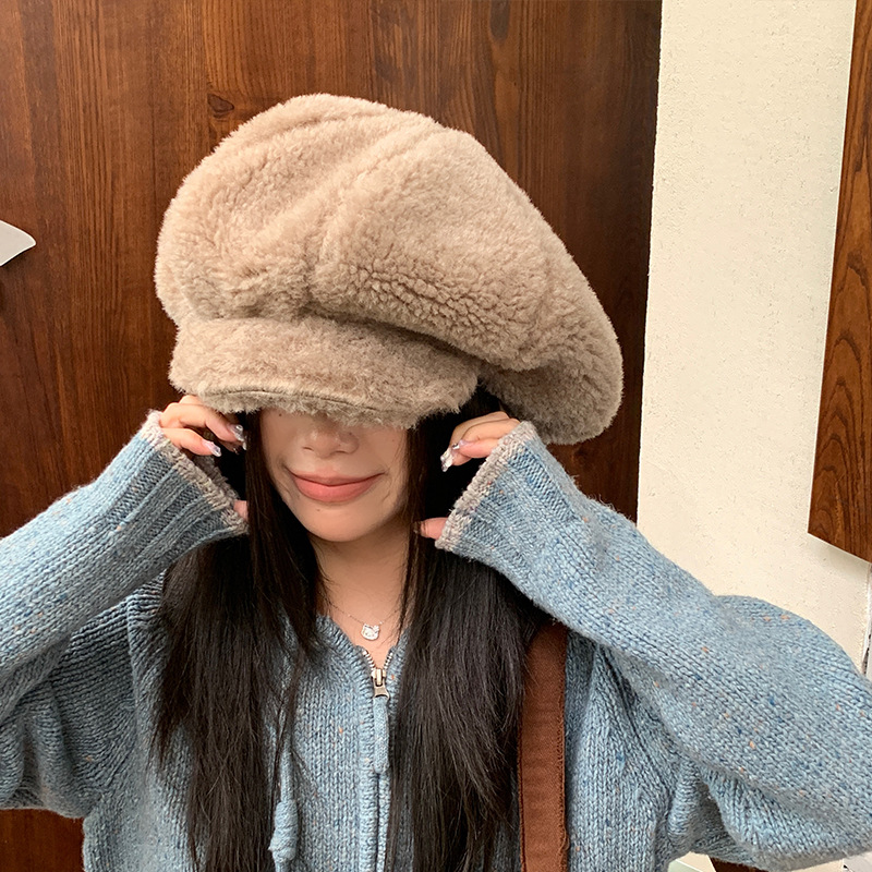 Lamb Wool Beret Women Autumn Winter Warm Octagonal Fashion Hat_voghion.com