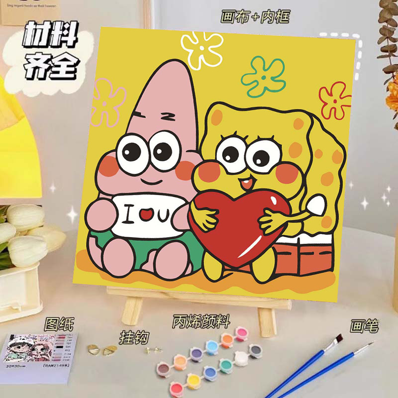 Pintura al óleo digital de bricolaje, dibujos animados para niños, pinturas para colorear hechas a mano, lindos puestos de animación curativos, comercio exterior transfronterizo