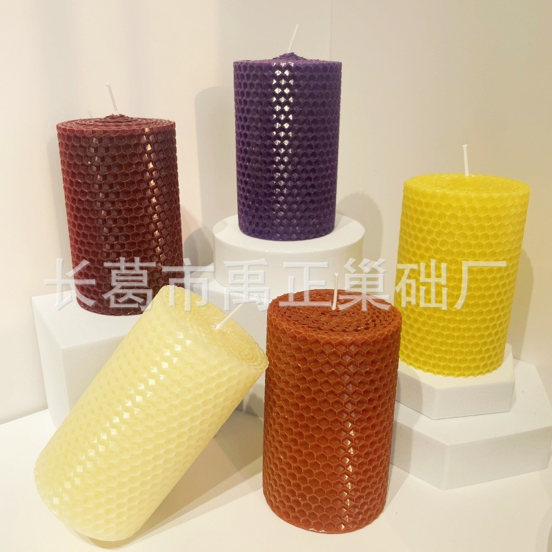Cera de abeja enrollada a mano cera de abeja columna de cera residencial restaurante occidental modelo decoración de la casa adornos románticos atmósfera familiar vela