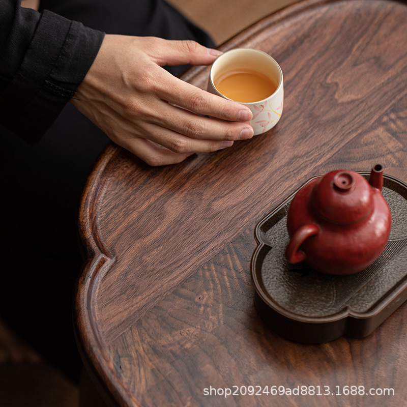 胡桃木圆桌可折叠阳台飘窗茶桌客厅榻榻米茶室户外便携茶几送桌旗|undefined