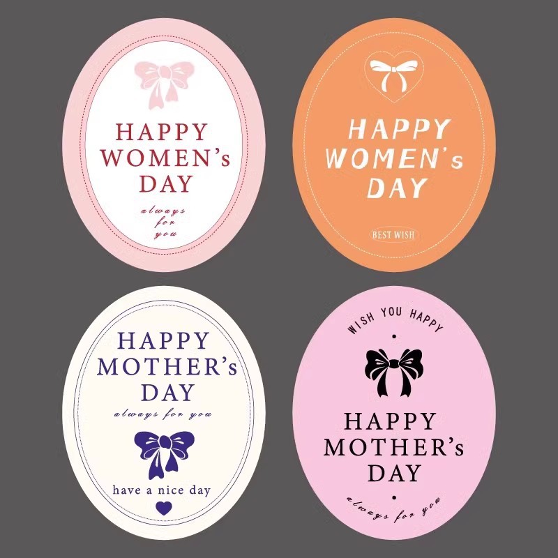 妇女母亲节女神快乐贴纸标签烘焙奶茶礼盒礼物包装封口贴椭圆