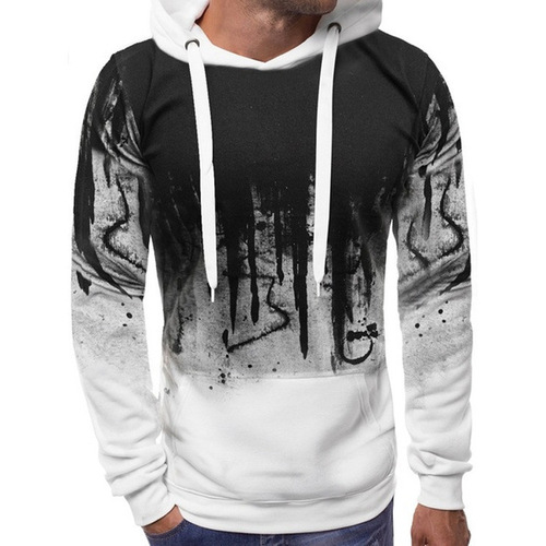 European and American-style men's splash-ink hoodies, blank printed sports pullovers, autumn/winter fleece sweatshirts—direct supply.