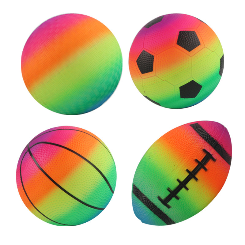 Factory Direct Sales 6inch Rainbow Football Basketball Playground Ball Set Rugby Kidsren's Racket Ball Pvc Color Spray Ball