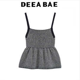 DEEABAE 2025春季新品女装 短裙式下摆条纹针织上衣 6771058