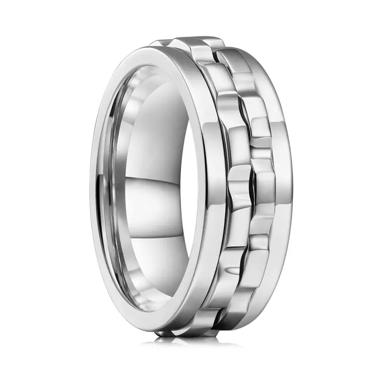 Anillo de hombre de acero inoxidable y titanio con engranaje giratorio de doble cara y reducción de presión, superventas transfronterizo en Europa y América, que no se desvanece.