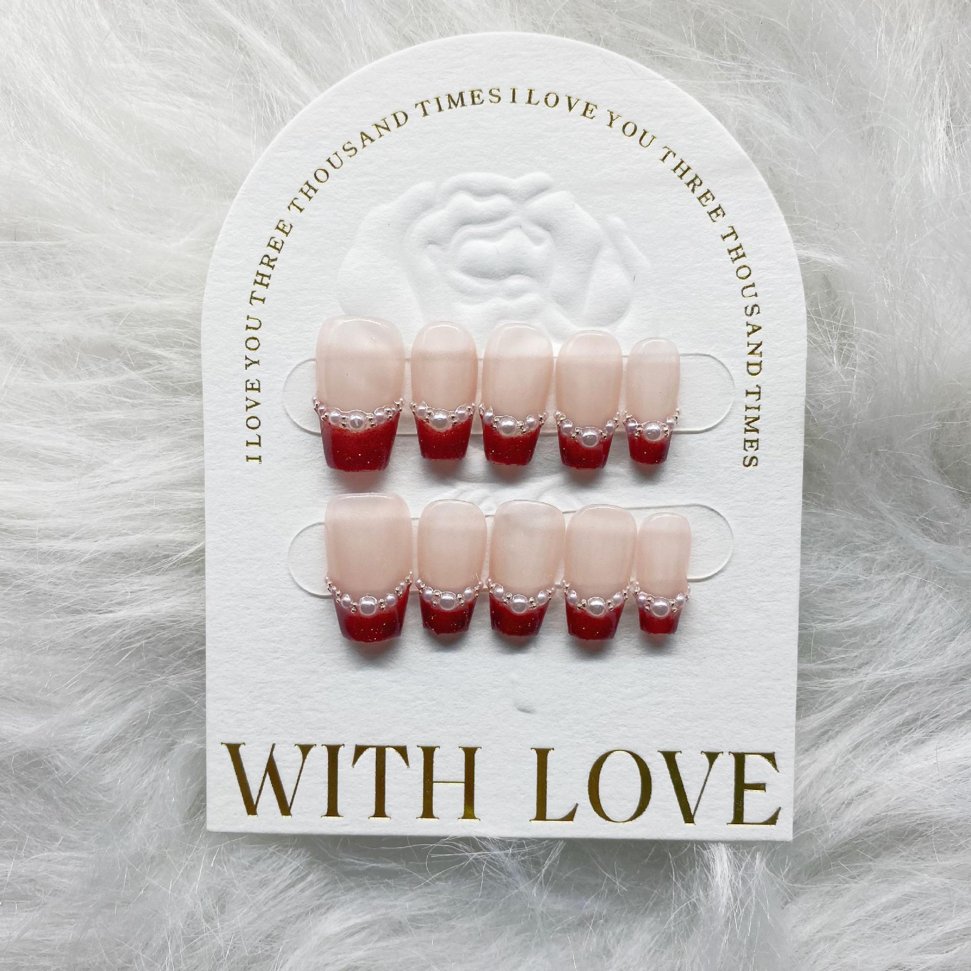 Hecho a mano de fototerapia manicura venta al por mayor Yi dedo desgaste uñas rojo francés etiqueta engomada del clavo las mujeres embarazadas pueden usar parche de uñas