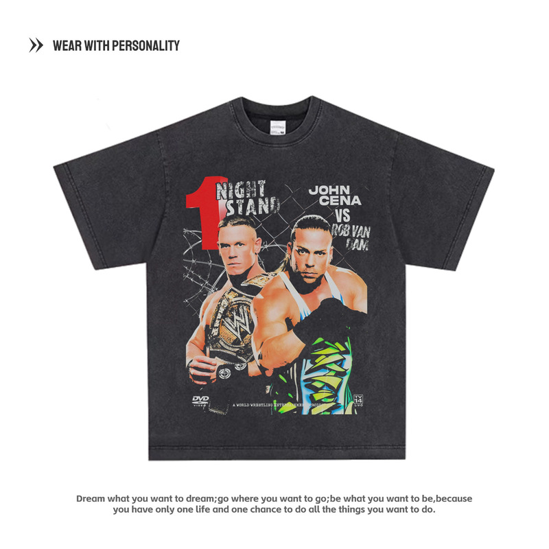 John Cena John Cena Wwe Wrestling American Small Neckline Fitness Pure Cotton Retro Long and Short Sleeve T-Shirt