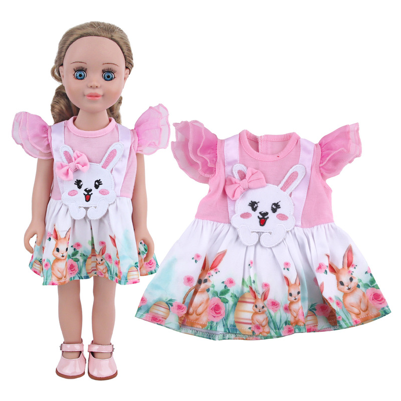 18inch Summer American Doll Sleeveless Dress Thin Lace Rabbit Skirt Bow Floral Skirt
