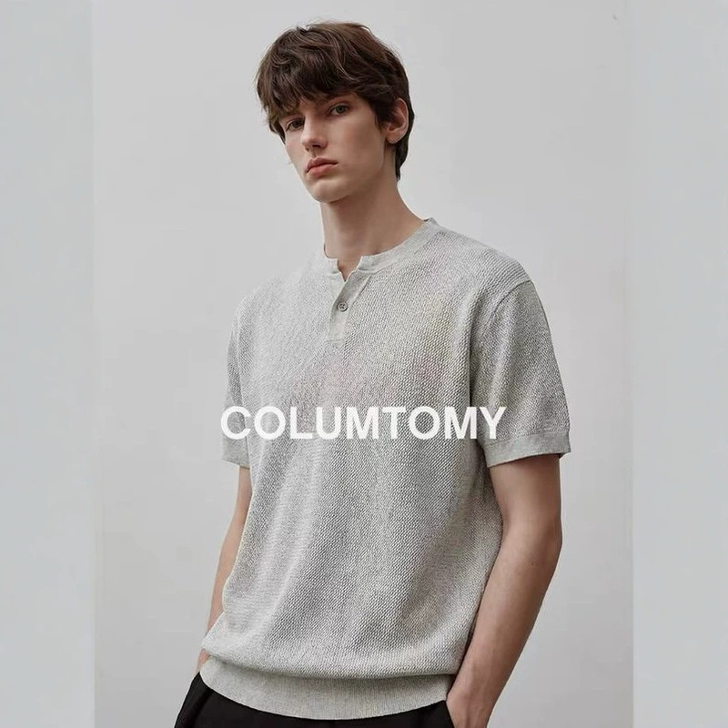 Old Money Style Henry Collar Knitted T-Shirt Short-Sleeved American Style 2026 Summer New Cleanfit Versatile Men's Top