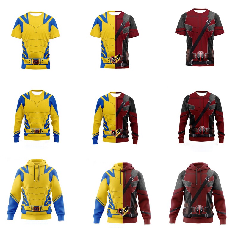 Cross-border New Deadpool 3 Same Wolverine 3D Printed cosplay Zipper Loose Hoodie Short-sleeved T