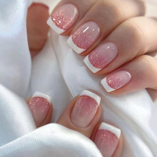 New Cross-Border Hot-Selling Manicure Classic Fashion Simple Pink Gradient White French Small Fresh Wearable Nails