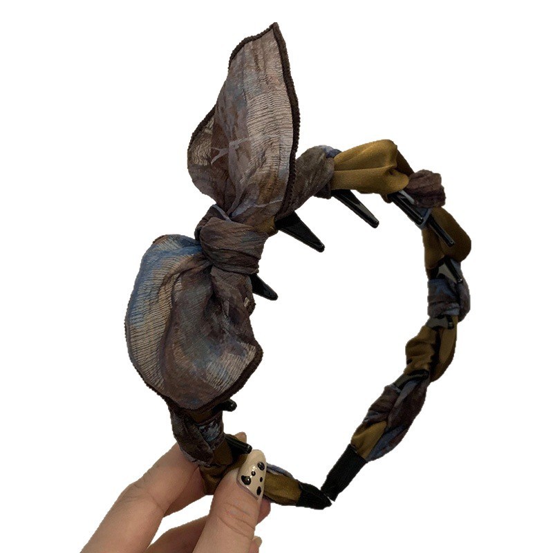 韩版兔耳朵蝴蝶结发箍波浪头箍女甜美可爱头饰百搭外出压发卡头箍|undefined