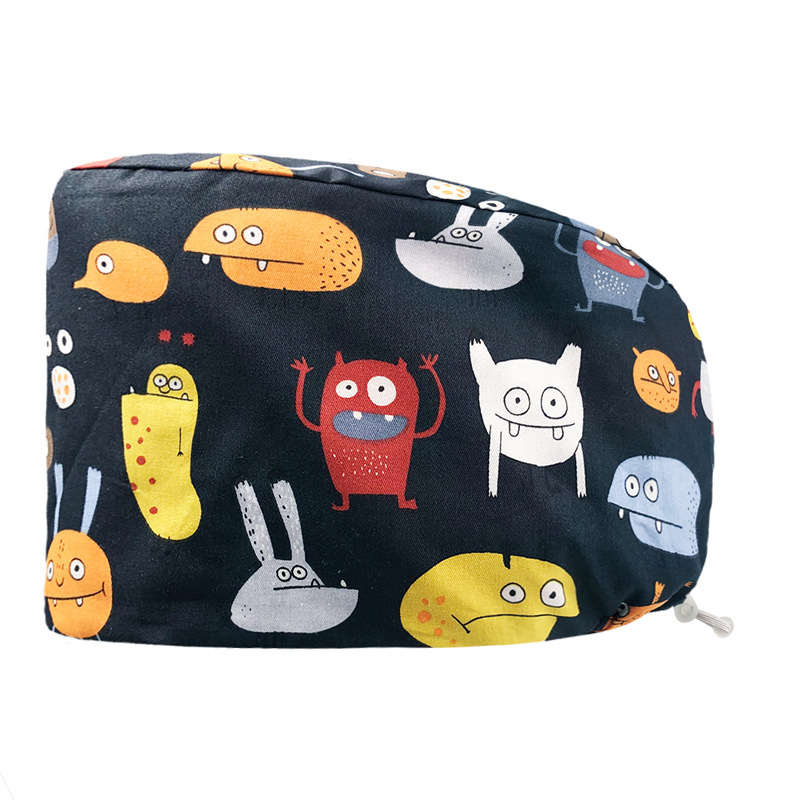Gorro redondo de algodón puro para hombre y mujer, gorro bonito con estampado de UCI quirúrgico y hebilla, gorro de trabajo ajustable para médico y Hospital, gorro de enfermera