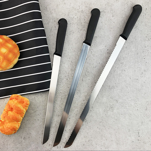 Plastic handle stainless steel bread knife fine teeth coarse teeth flat teeth serrated knife 10 inches 12 inches 14 inches cake knife toast knife
