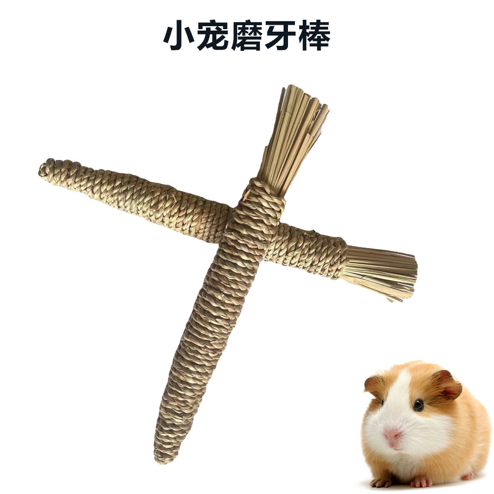 Mascota de paja hecha a mano juguete conejo hámster Totoro molar alivio de la mordedura suministros congestibles molienda palo de paja zanahoria
