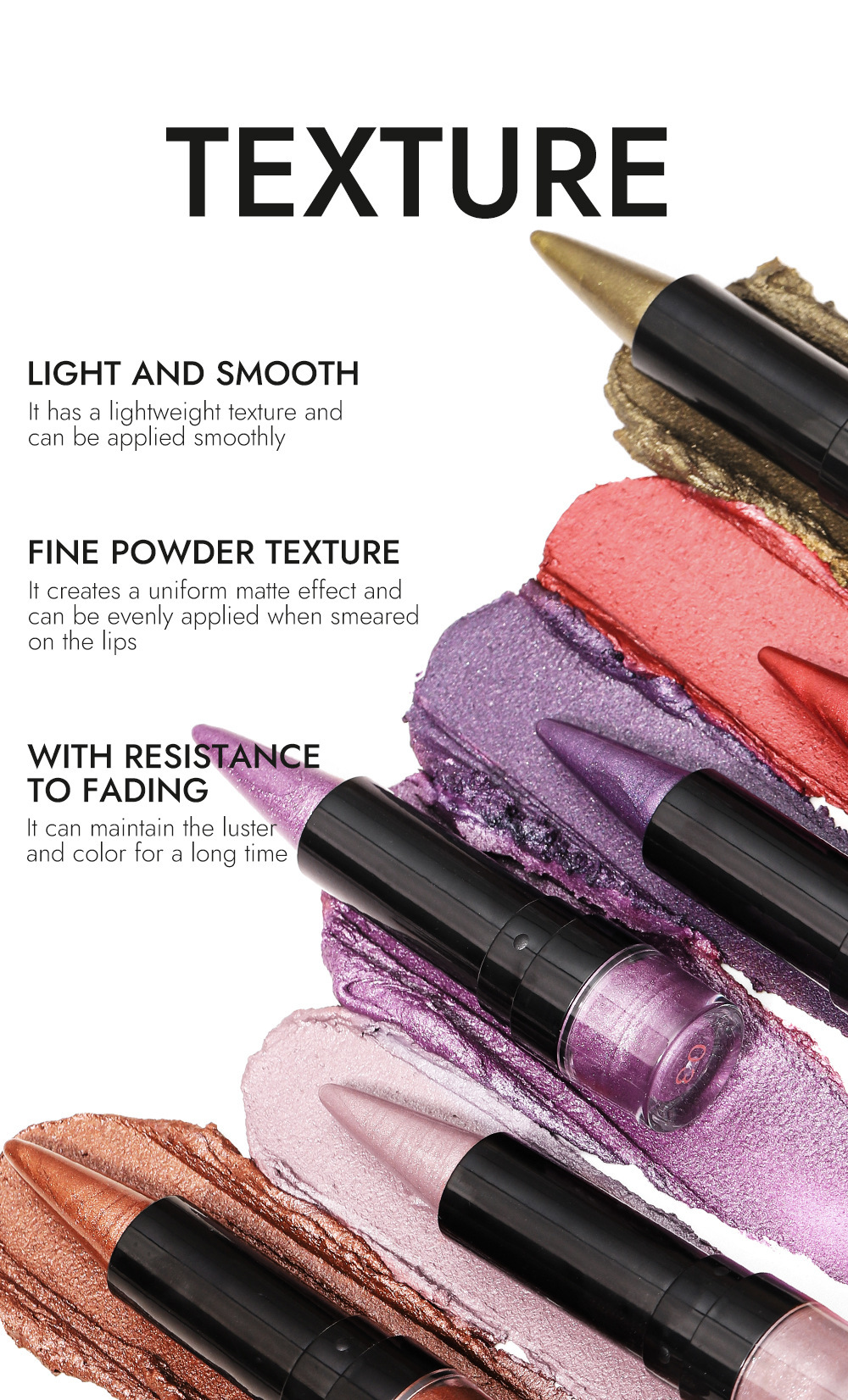 YOUNG VISION 6-color pointed-tip fine Sparkling Lipstick, multi-purpose facial pearlescent lipstick, Lip line, eyeshadow, eyeliner Application Scenario