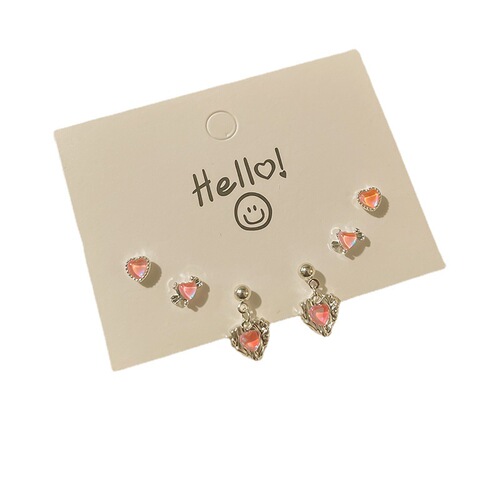 s925 silver needle pink rhinestone new earring set girl heart super flash ear bone nail student versatile earrings wholesale