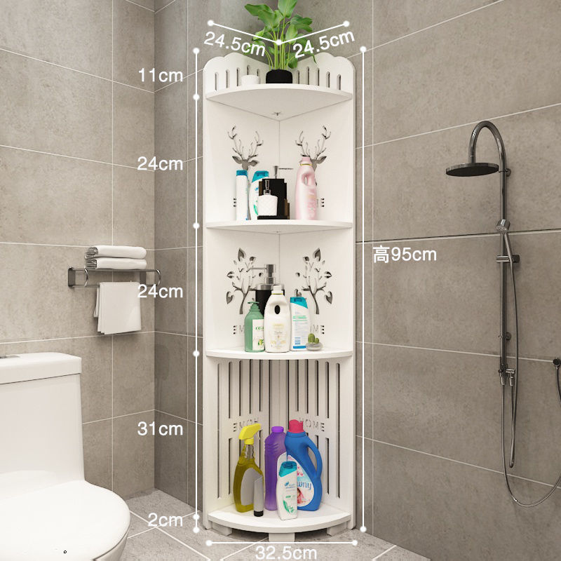 プラスチック浴室床置き収納棚壁の隅のトイレの棚の三角形の棚のトイレのシャンプーの収納|undefined