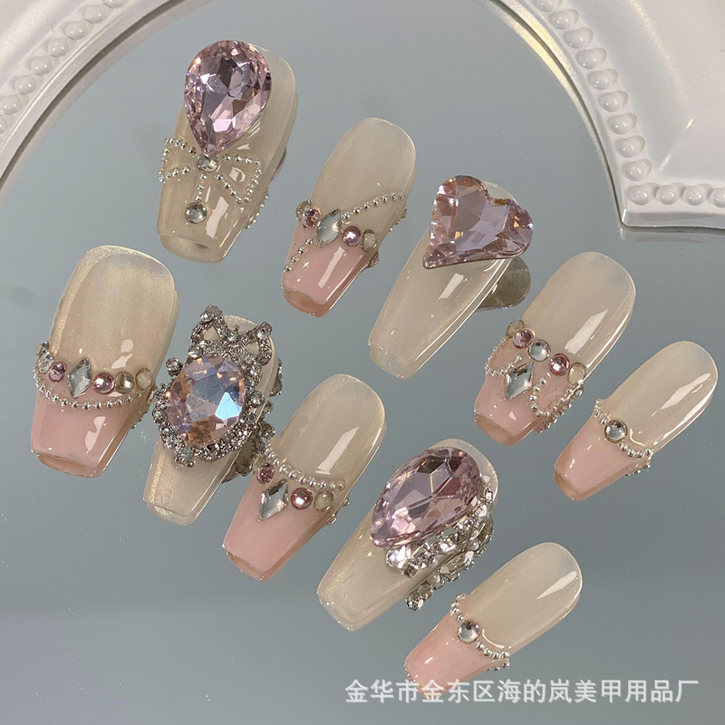 2024 Hand-worn Armor Flash Full Diamond Blush Gradient High Color Value Nail Art White Finished Removable Armor