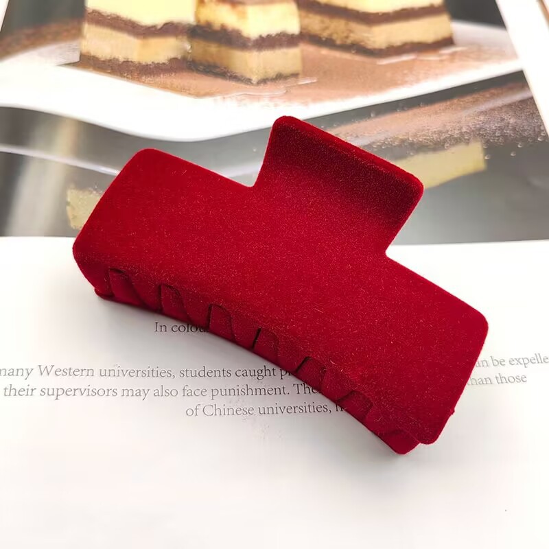 Haarklammern aus rotem Samt für Damen und Mädchen, große Haarklammern für dickes Haar, starker Halt, Haarklammern, Weihnachtsgeschenke_voghion.com