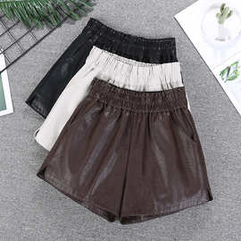 PU皮短裤女2022秋季宽松休闲a字阔腿裤外穿打底靴裤3400拉链设计