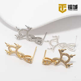 14K包金珍珠耳坠高保色复古耳钉三吊中式手工diy耳饰微镶锆石耳环