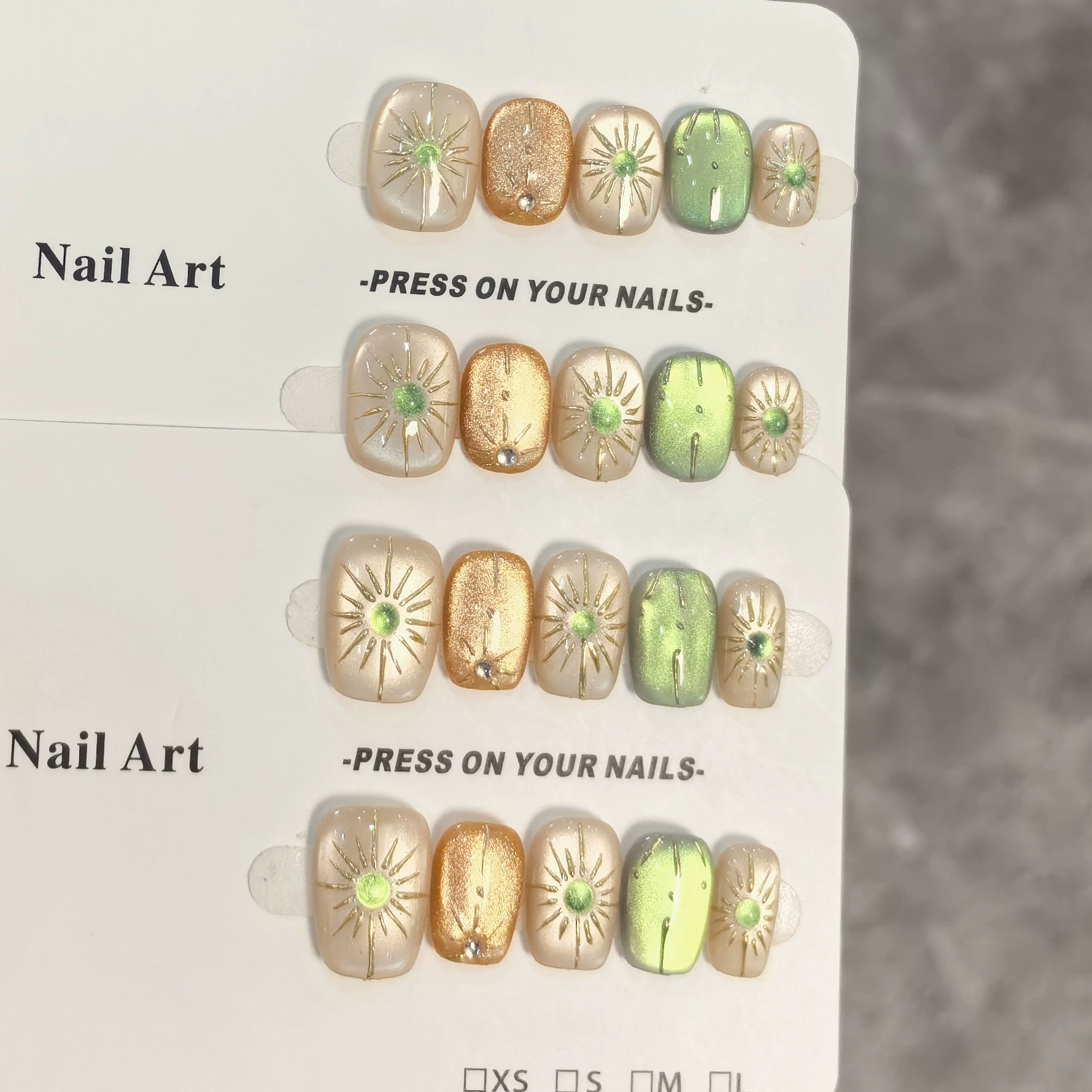 Бог Солнца 2025: популярный маникюр с ручной росписью, текстурированный изумрудный кошачий глаз, отбеливающий, доступный роскошный ручной работы, носимые ногти