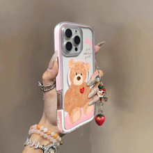 可爱毛绒小熊款炫彩磁吸适用苹果16/15iphone13PROMAX华为手机壳