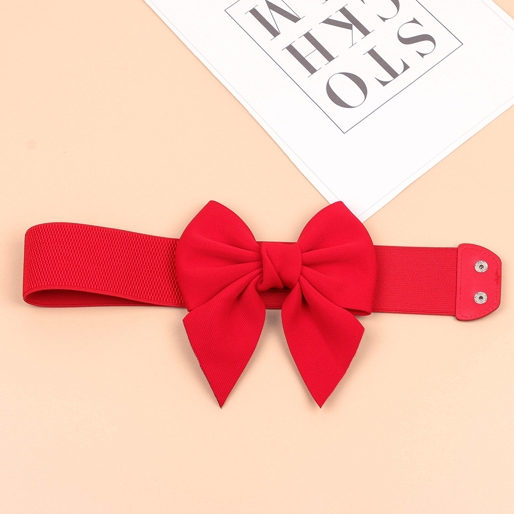 Ceinture décorative à nœud papillon avec jupe, ceinture large élastique rouge incrustée de diamants pour femmes, taille polyvalente amincissante_voghion.com