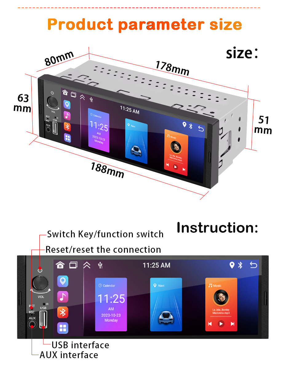 Hot Selling 6.36inch Car Navigator Smart Car Reverse Image Multimedia All-In-One Bluetooth Android Player
