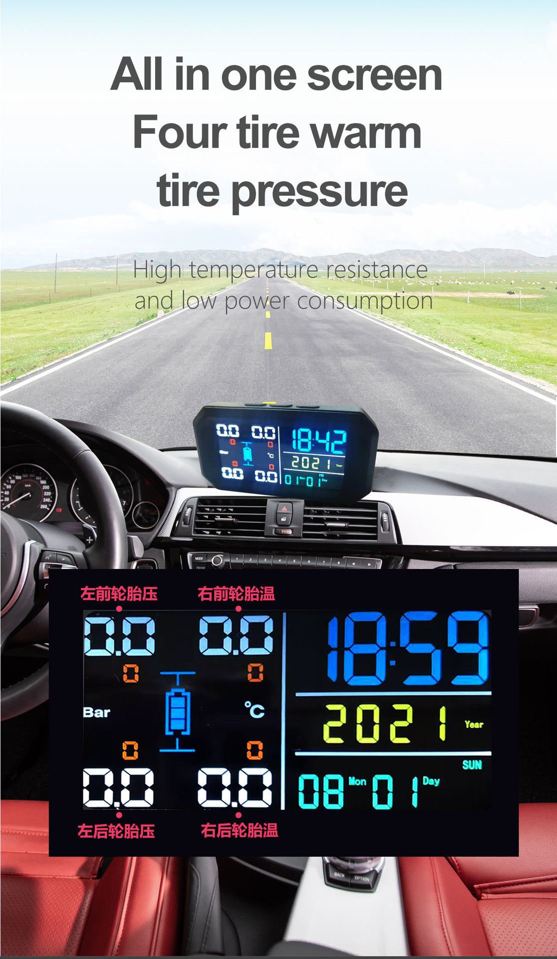 Car Solar Wireless Tire Pressure Monitor Tpms System External Car Perpetual Calendar Tire Pressure Detection