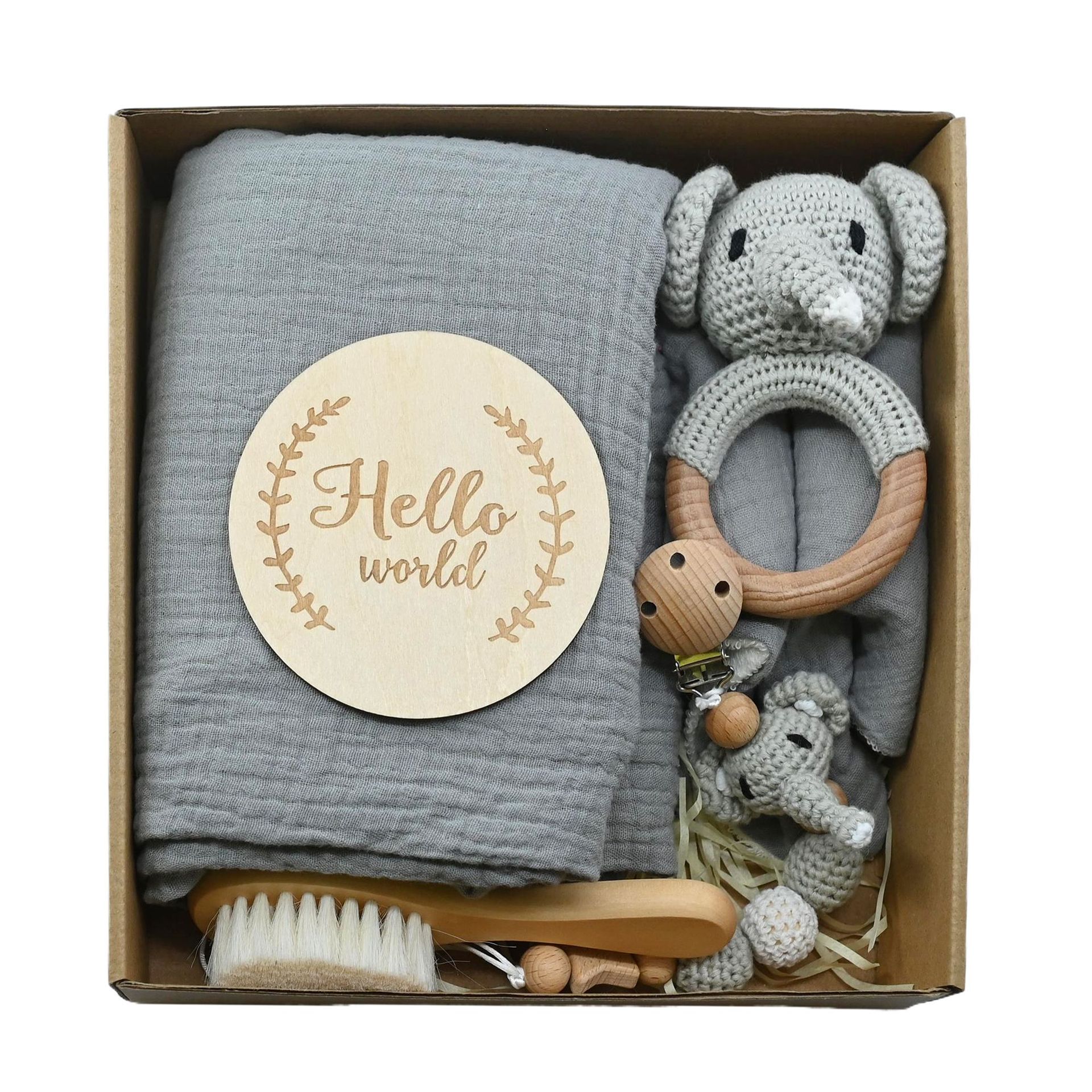 Nuevo bebé animal crochet campana de madera caja de regalo de nacimiento juego cadena de chupete bebé nacimiento luna llena regalo