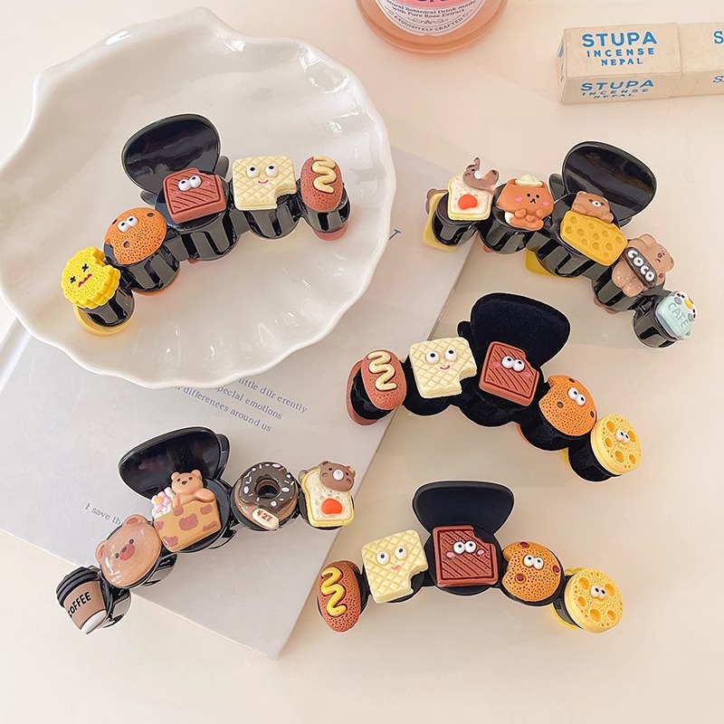 Hermosas galletas de dibujos animados agarre clip para mujeres 2025 nuevo creativo en línea gran clip de tiburón de cabeza detrás de clip de cabello