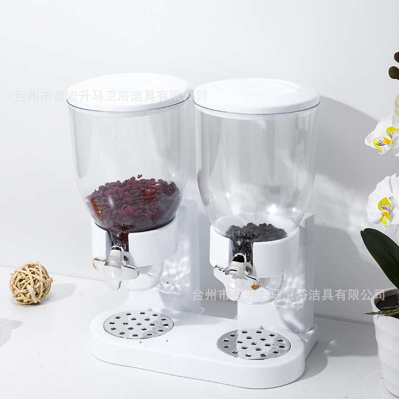 Dispensador de cereales de doble compartimento, recipiente hermético para granos de cocina, avena, frutos secos, recipiente de almacenamiento de snacks, dispensador de granos transfronterizo al por mayor