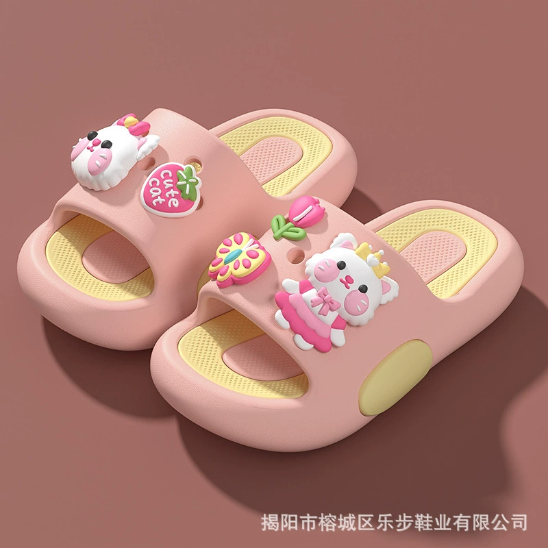 Детские тапочки с милым котенком, милые детские тапочки с героями мультфильмов для девочек, летние нескользящие детские тапочки среднего и большого размера для домашнего использования в помещении