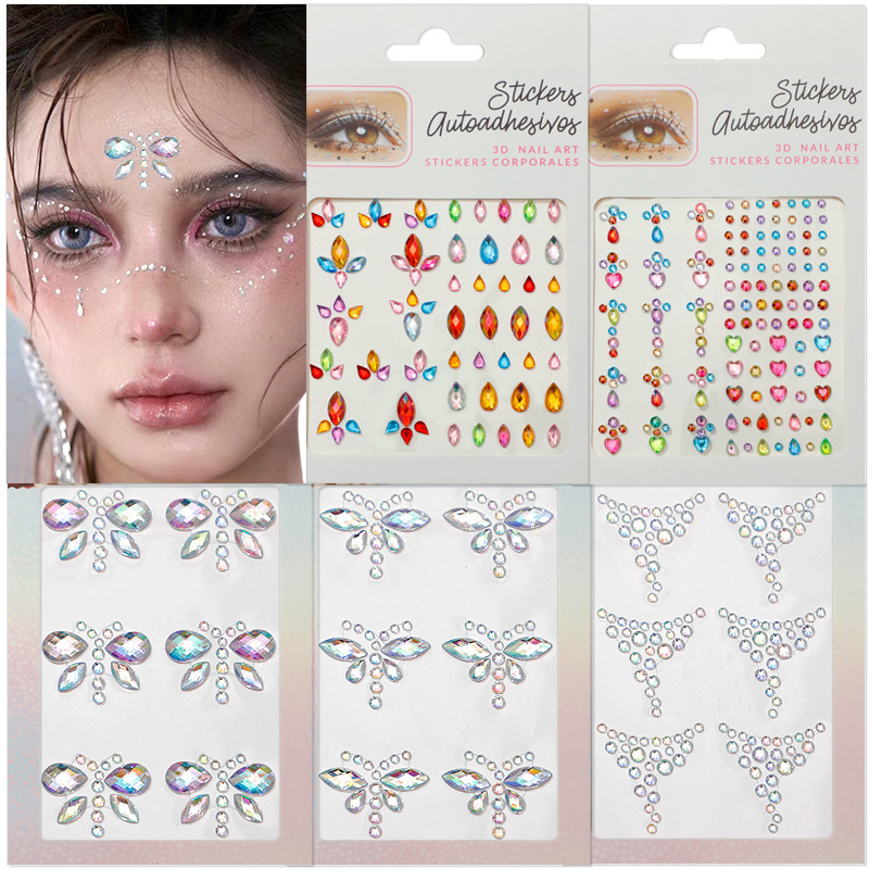 Eyebrow Stickers, Music Festival Face Stickers, Diamond Stickers, Acrylic Diamond and Pearl Face Stickers, Rhinestone Stickers, Nail Art