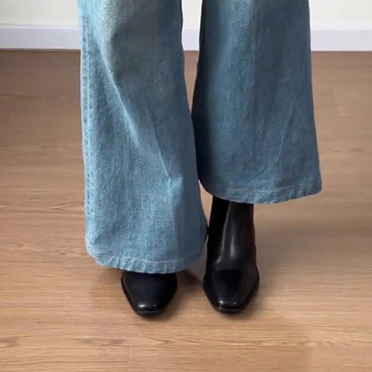 牛皮版~真皮粗跟英伦复古瘦瘦靴女百搭切尔西靴百搭马丁靴短靴|undefined