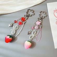 欧美跨境ins风甜美五角星草莓吊坠钥匙扣纽扣背包挂饰手机链挂绳
