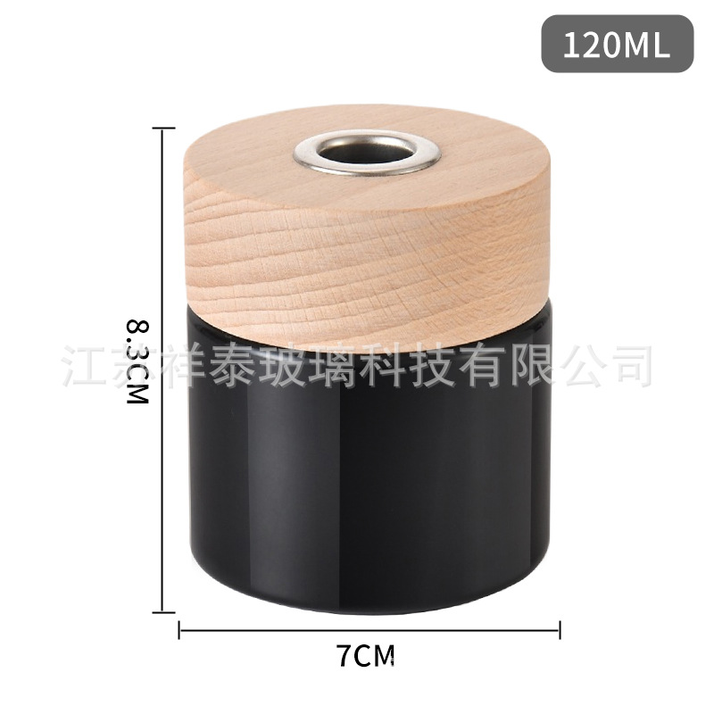 Botella de fragancia simple, taza de vela de moda, atmósfera romántica en el hogar, combinación de bambú y madera, cubierta de metal, tablero de vela de fragancia de vidrio