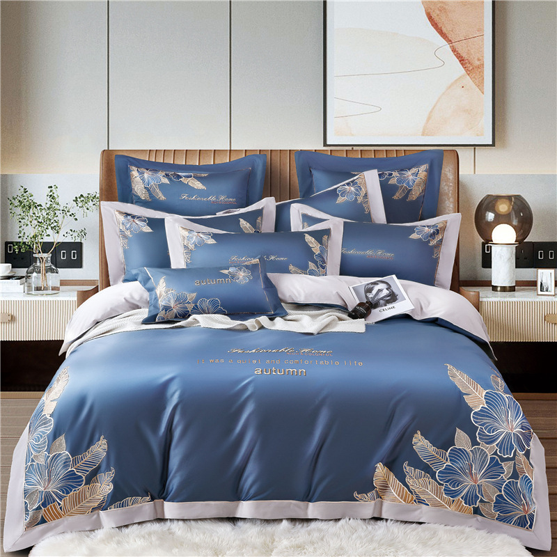 New Chinese style 100 long-staple cotton four-piece cotton cotton light luxury high-grade quilt cover high-end embroidery bedding New Chinese style 100 long-staple cotton four-piece cotton cotton light luxury high-grade quilt cover high-end embroidery bedding