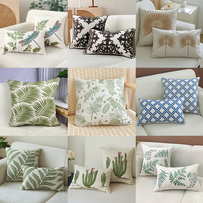 Pillowcase with Leaf Embroidery 2022 Summer Modern Simple Style Single Embroidered Pillowcase Drop Shipping Without Core