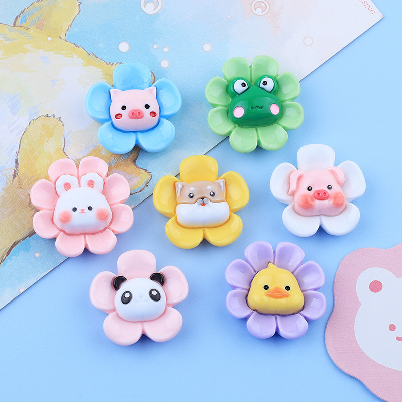 Dibujos animados brillante animal flor resina accesorios DIY crema pegamento Jardín de dibujos animados parche tapa joyería horquilla material
