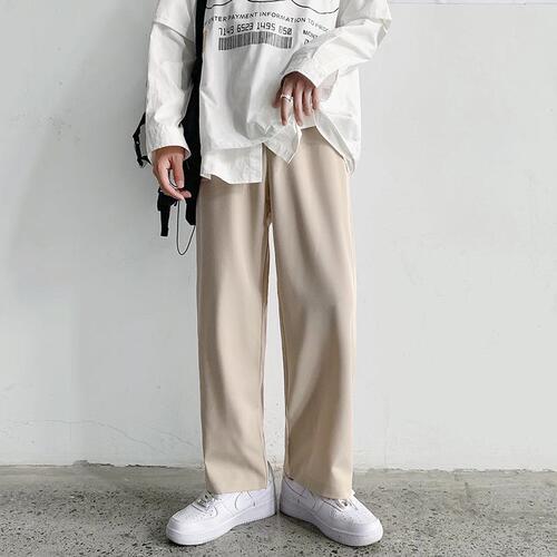Summer Ins Sheer Slim Straight Loose Korean Style Trendy Dark Black Casual Wide Leg Drape Suit Pants for Men